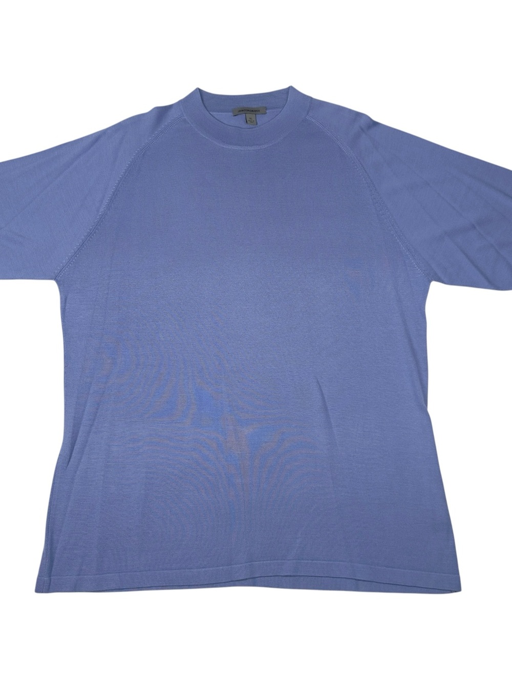Johnston & Murphy Men XL 100% Silk Short Sleeve Blue Knit Sweater Shirt